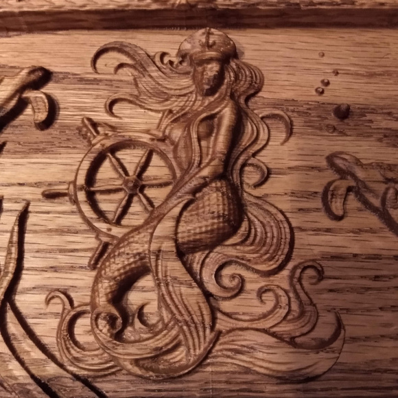 Mermaid w/ Sea turtles wood carving in OAK 12 x 8